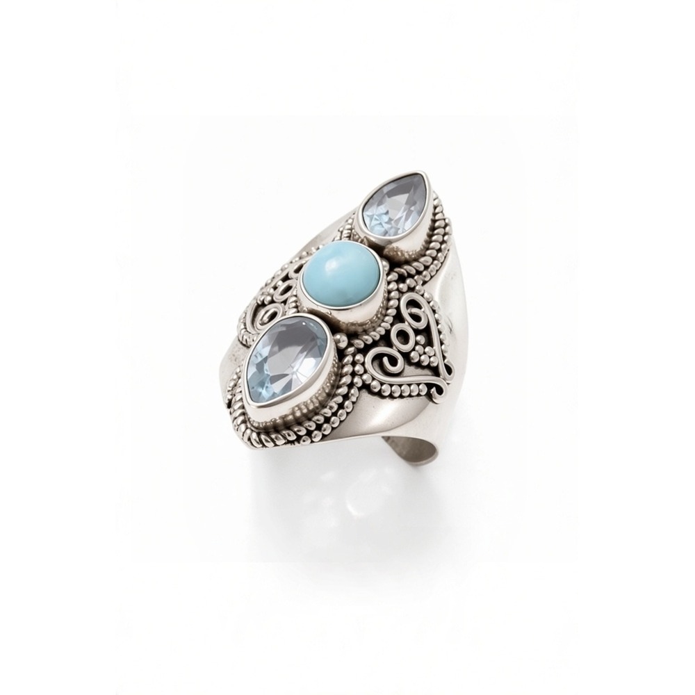 Blue Glacier Topaz Sterling Silver 3-Stone Ring Size 7.25 DOCY189